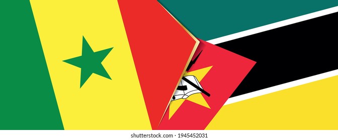 Senegal and Mozambique flags, two vector flags symbol of relationship or confrontation.