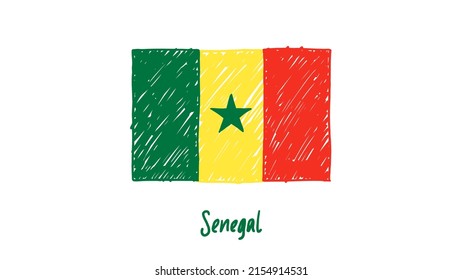 Senegal National Country Flag Marker or Pencil Sketch Illustration Vector