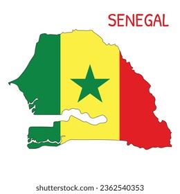 Senegal National Flag Shaped as Country Map