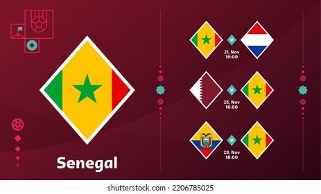 partidos de la selección nacional senegal en la etapa final del Campeonato Mundial de Fútbol 22. Ilustración vectorial de los 22 partidos del fútbol mundial.