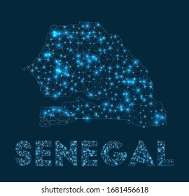 Senegal network map. Abstract geometric map of the country. Internet connections and telecommunication design. Creative vector illustration.
