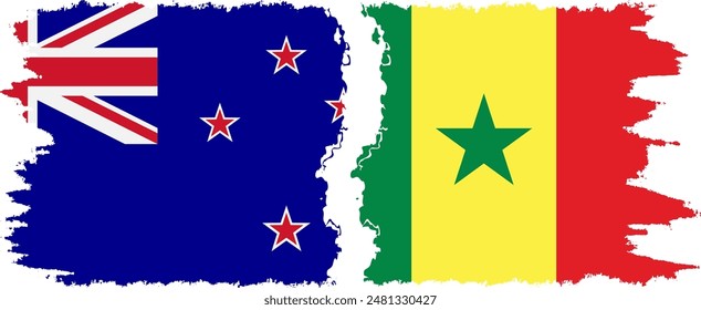Senegal and New Zealand grunge flags connection, vector