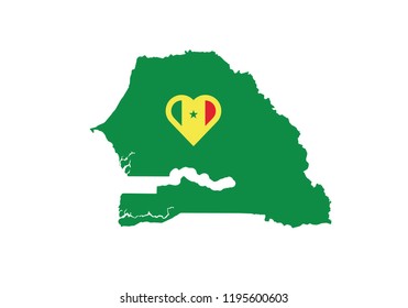 Senegal outline map country shape national borders heart state symbol love