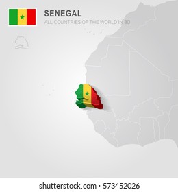 Senegal painted with flag drawn on a gray map.