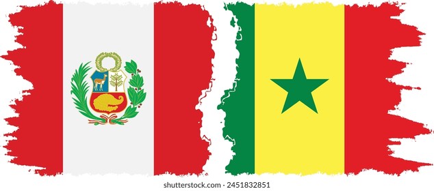 Senegal and Peru grunge flags connection, vector