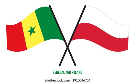Senegal and Poland Flags Crossed And Waving Flat Style. Official Proportion. Correct Colors.