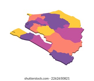 Senegal political map of administrative divisions - regions. Isometric 3D blank vector map in four colors scheme.