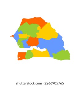Senegal political map of administrative divisions - regions. Blank colorful vector map.