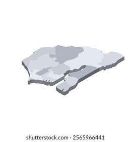 Senegal political map of administrative divisions - regions. 3D isometric blank vector map in shades of grey.