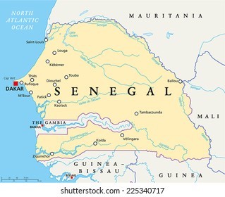 Senegal Carte Politique Avec Capitale Dakar Image Vectorielle De Stock Libre De Droits