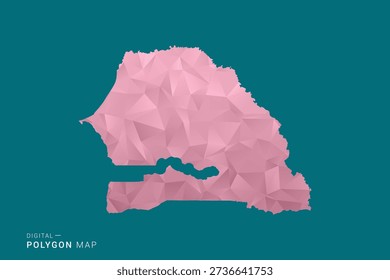 Senegal polygon map vector illustration in low poly geometric style, soft pastel colors with pink and teal green tones, clean silhouette on solid background, ideal for infographic.