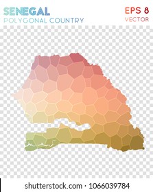 Senegal polygonal, mosaic style country map. Bold low poly style, modern design for infographics or presentation.