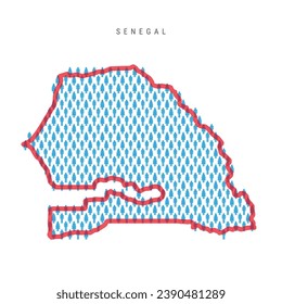 Senegal population map. Stick figures Senegalese people map with bold red translucent country border. Pattern of men and women icons. Isolated vector illustration. Editable stroke.