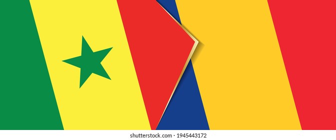 Senegal and Romania flags, two vector flags symbol of relationship or confrontation.