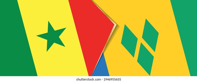 Senegal and Saint Vincent and the Grenadines flags, two vector flags symbol of relationship or confrontation.