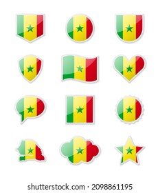 Senegal - set of country flags in the form of stickers of various shapes. Vector illustration