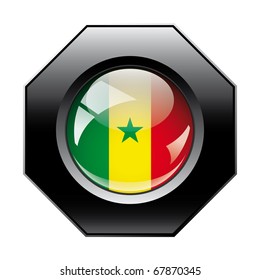 Senegal shiny button flag with black frame -  vector illustration. Isolated abstract object against white background.
