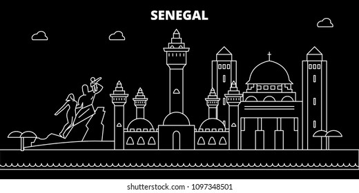 Senegal silhouette skyline, vector city, senegalese linear architecture. Senegal travel illustration, outline landmarkflat icon, senegalese line banner