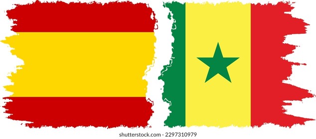 Verbindung mit senegalesischen und spanischen Grunge-Flaggen, Vektorgrafik