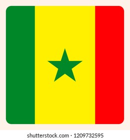 Senegal square flag button, social media communication sign, business icon.