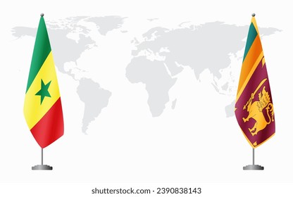 Senegal and Sri Lanka flags for official meeting against background of world map.