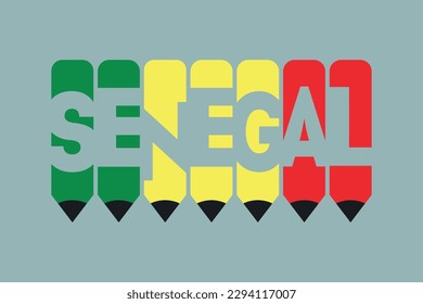 Senegal text with Pen symbol creative ideas design. Senegal flag color concept vector illustration. Senegal typography negative space word vector illustration. Senegal country name vector design.