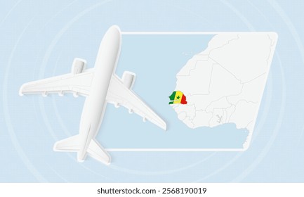 Senegal Travel Illustration with Plane and National Flag. Ideal for travel agencies, promotional materials, or geographic content related to Senegal.