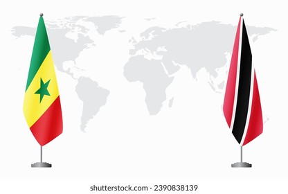 Senegal and Trinidad and Tobago flags for official meeting against background of world map.