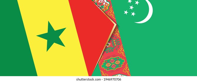 Banderas de Senegal y Turkmenistán, dos banderas vectoriales símbolo de relación o enfrentamiento.