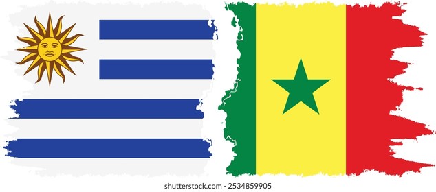 Senegal y Uruguay: conexión de banderas grunge, Vector