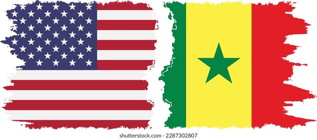 Conexión de banderas de grifo de Senegal y Estados Unidos, vector