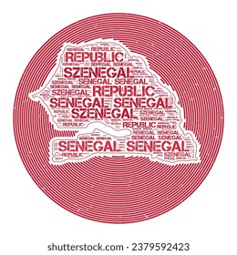 Senegal vector image. Country round logo design. Senegal poster in circular arcs and word cloud style. Cool vector illustration.