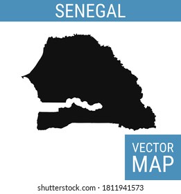 Mapa vector Senegal con nombre de país, negro sobre fondo blanco.