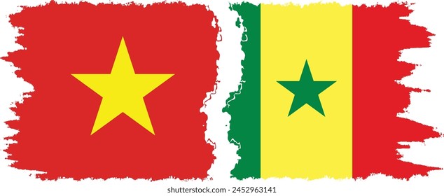 Senegal and Vietnam grunge flags connection, vector