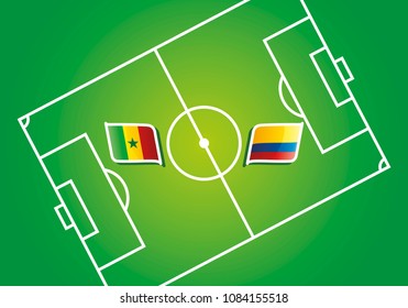 Senegal vs Colombia flags vector green background