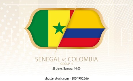 Senegal vs Colombia, Group H. Football competition, Samara. On beige soccer background.