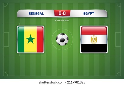 Senegal vs Egypt scoreboard broadcast template for sport soccer africa tournament 2021 Round Final and football championship in cameroon vector illustration