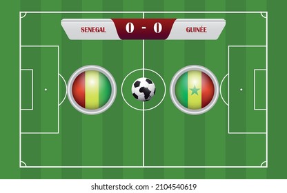 senegal vs guinea scoreboard broadcast template for sport soccer africa tournament 2021 Group E and football championship in cameroon vector illustration.eps
