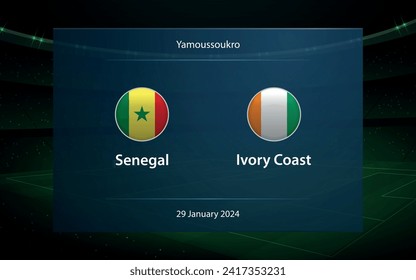 Senegal vs Ivory Coast. knockout stage Africa 2023, Soccer scoreboard broadcast graphic template