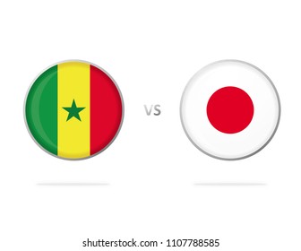 Senegal vs Japan. White Background. Football Competition. Match. Flags in a Circles. Vector Graphic. Group H.