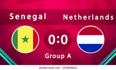 Senegal vs Netherlands, Football 2022, Group A. Football Tournament, Football Cup, Background Design Template, Vector Illustration ,2022 competition vector design, Soccer