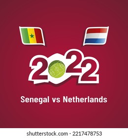 Senegal vs Netherlands with Senegalese and Dutch flags soccer dark red background