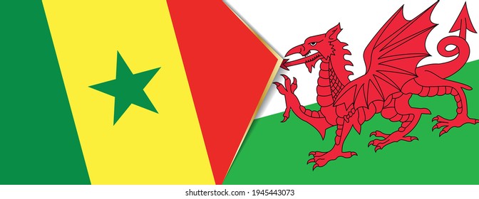 Senegal and Wales flags, two vector flags symbol of relationship or confrontation.