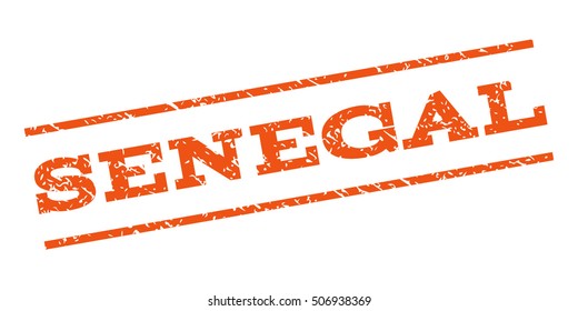 Senegal watermark stamp. Text caption between parallel lines with grunge design style. Rubber seal stamp with dirty texture. Vector orange color ink imprint on a white background.