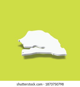 Senegal - white 3D silhouette map of country area with dropped shadow on green background. Simple flat vector illustration.