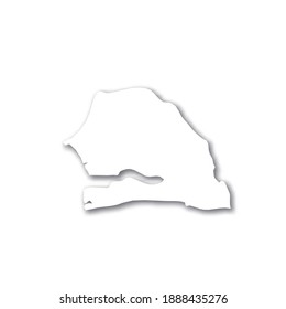 Senegal - white 3D silhouette map of country area with dropped shadow on white background. Simple flat vector illustration.