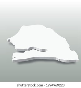 Senegal - white 3D silhouette map of country area with dropped shadow on grey background. Simple flat vector illustration