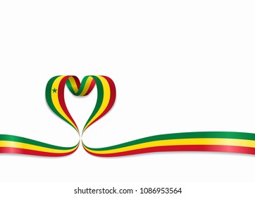 Senegalese flag heart-shaped wavy ribbon. Vector illustration.