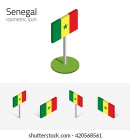 Senegalese flag (Republic of Senegal), vector set of isometric flat icons, 3D style. African country flags. Editable design elements for banner, website, presentation, infographic, map, card. Eps 10