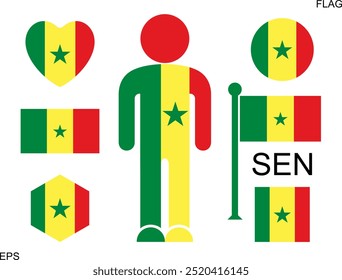 Senegalese flag set. Isolated Senegalese flag on white background